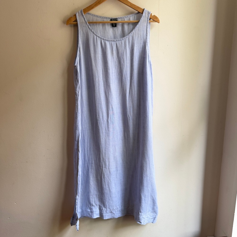 Eileen Fisher Women's Summer Dress Petite Linen Shift Semi Sheer Light Blue